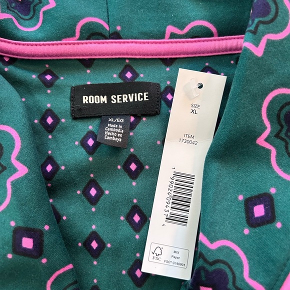 NWT Teal Floral-Print Pajama Set with Pink Piping Size XL - Picture 7 of 7